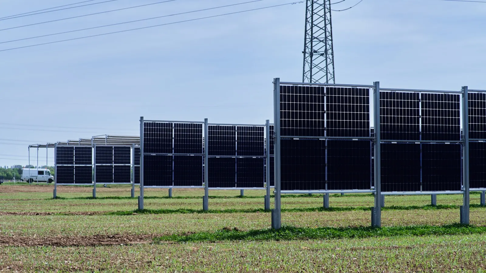 Solar panel field connected for grid-tie energy production.