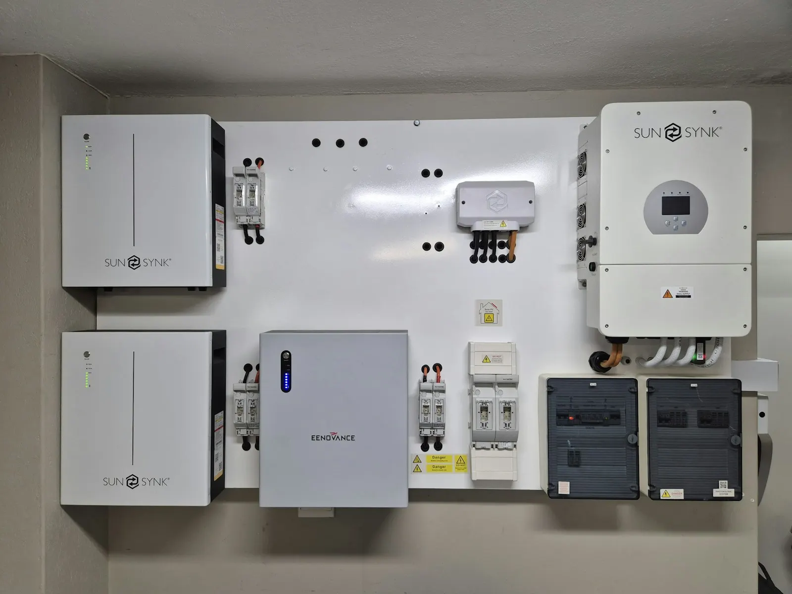 Solar battery storage and inverter equipment for a hybrid system.