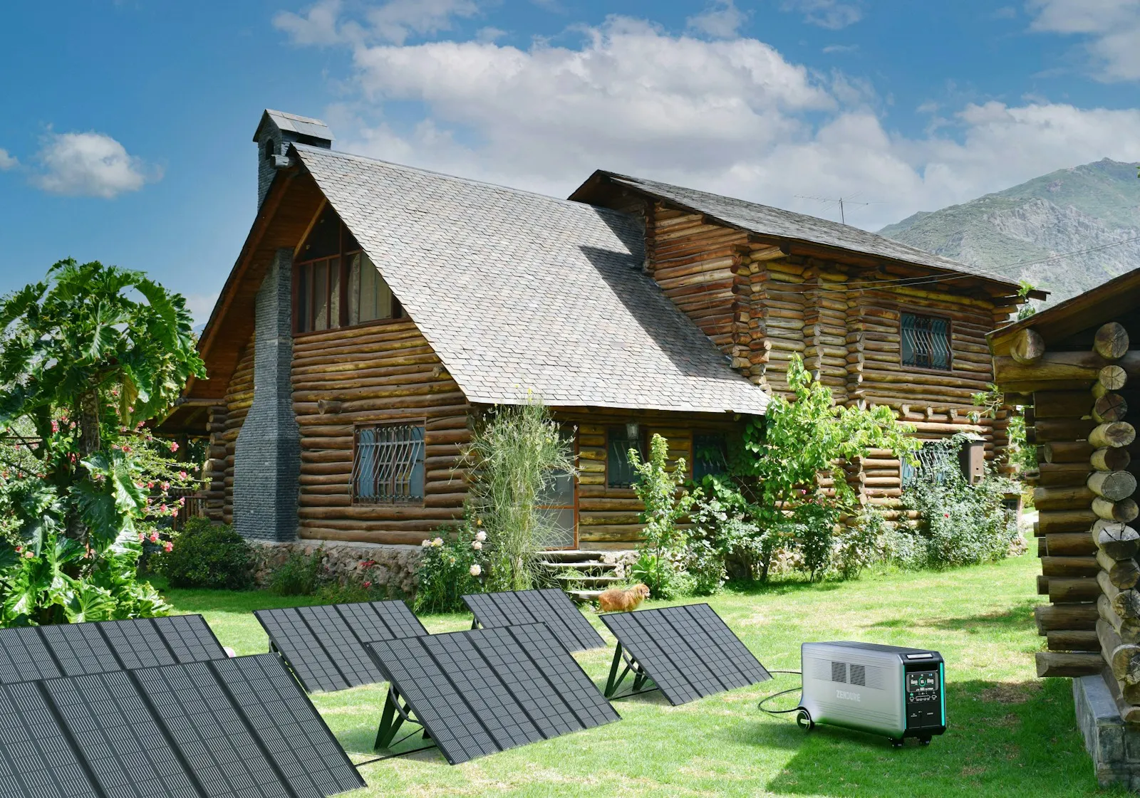 Remote off-grid cabin powered by solar panels.